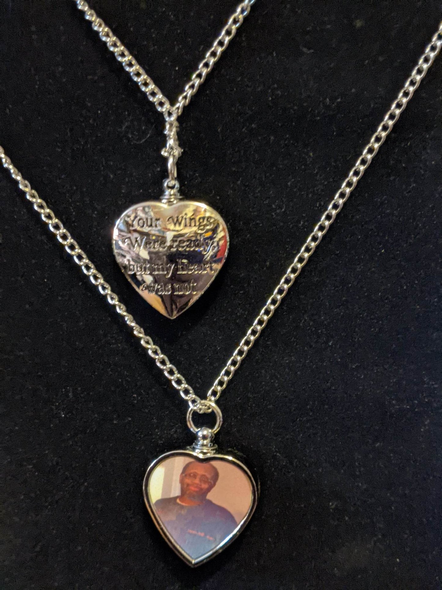 Heart memorial photo urn (optional) necklace Your wings were ready