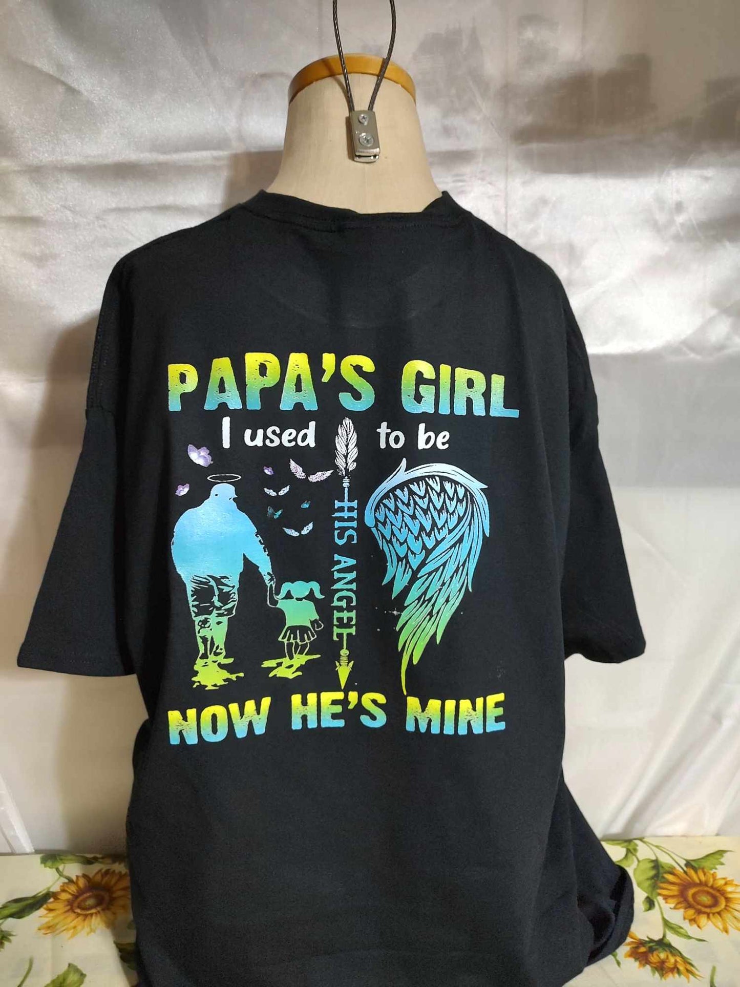short sleeve t-shirt Papa's girI I used to be his angel now he's mine