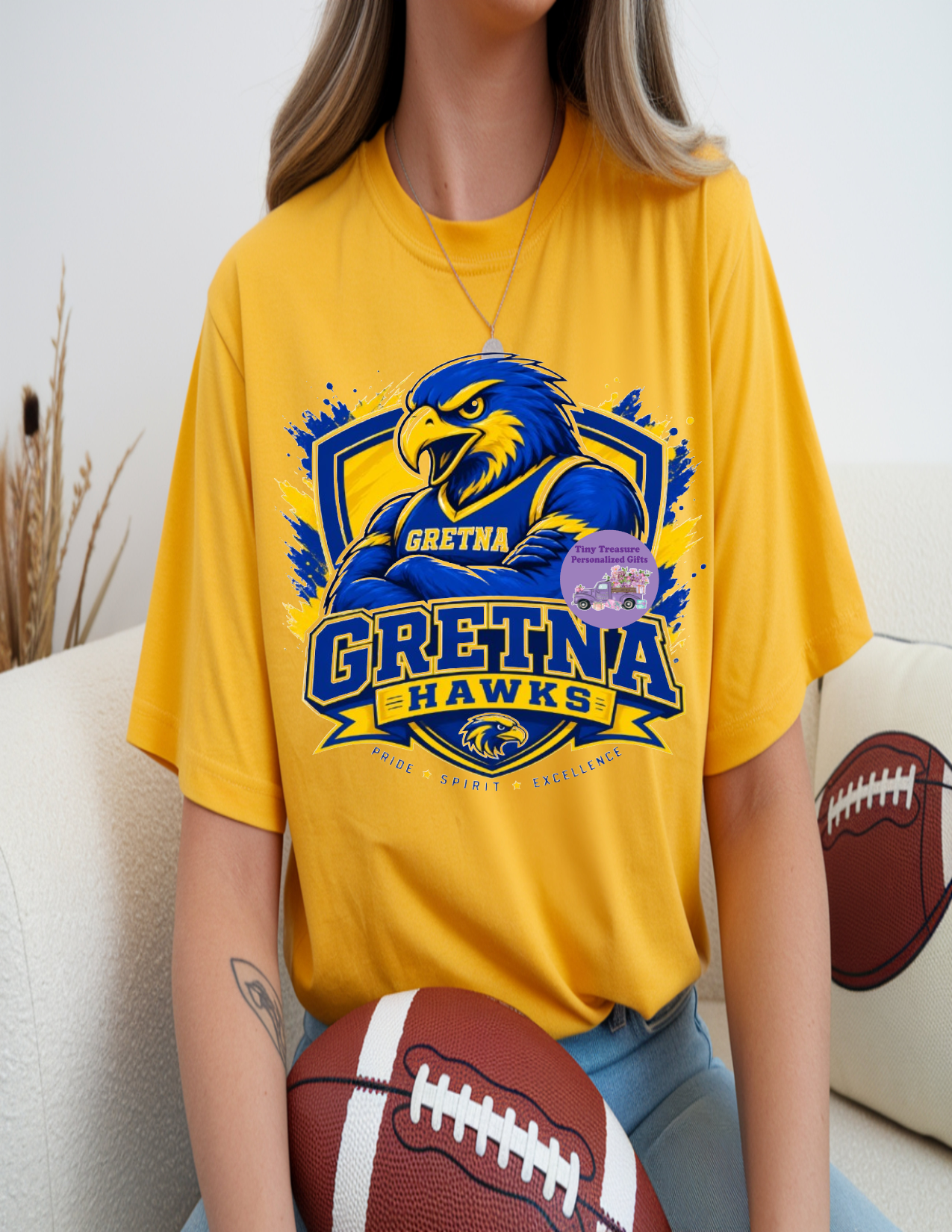 Gretna Hawks with shield school spirit shirt