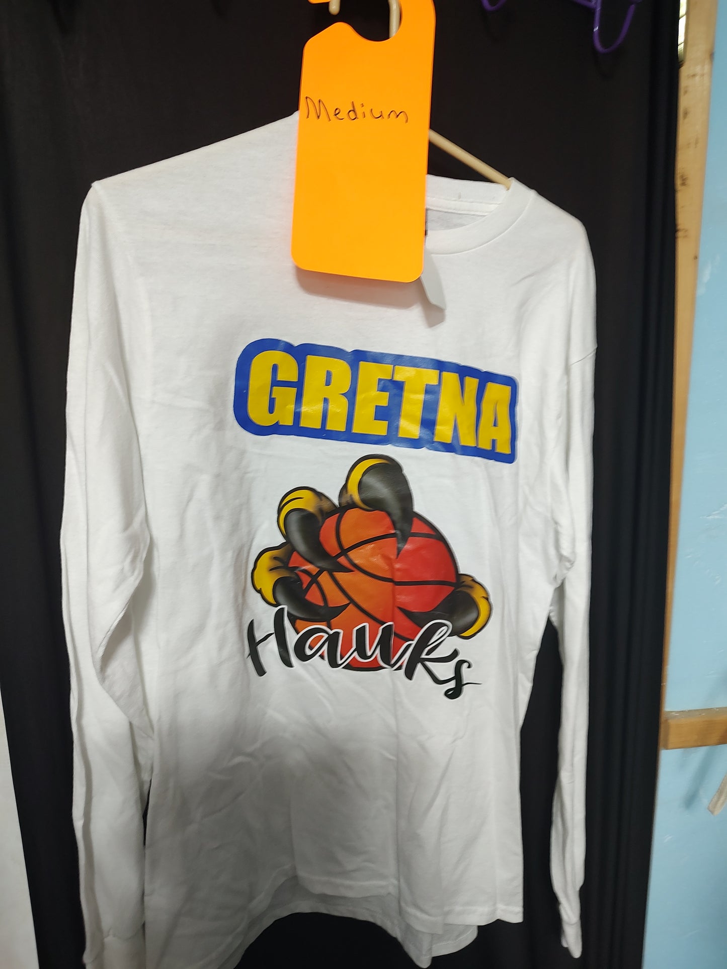 Gretna Hawks white basketball claw long sleeve t-shirt medium Clearance sale