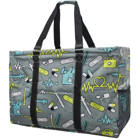 Gray Nursing medical Oversized utility basket tote bag