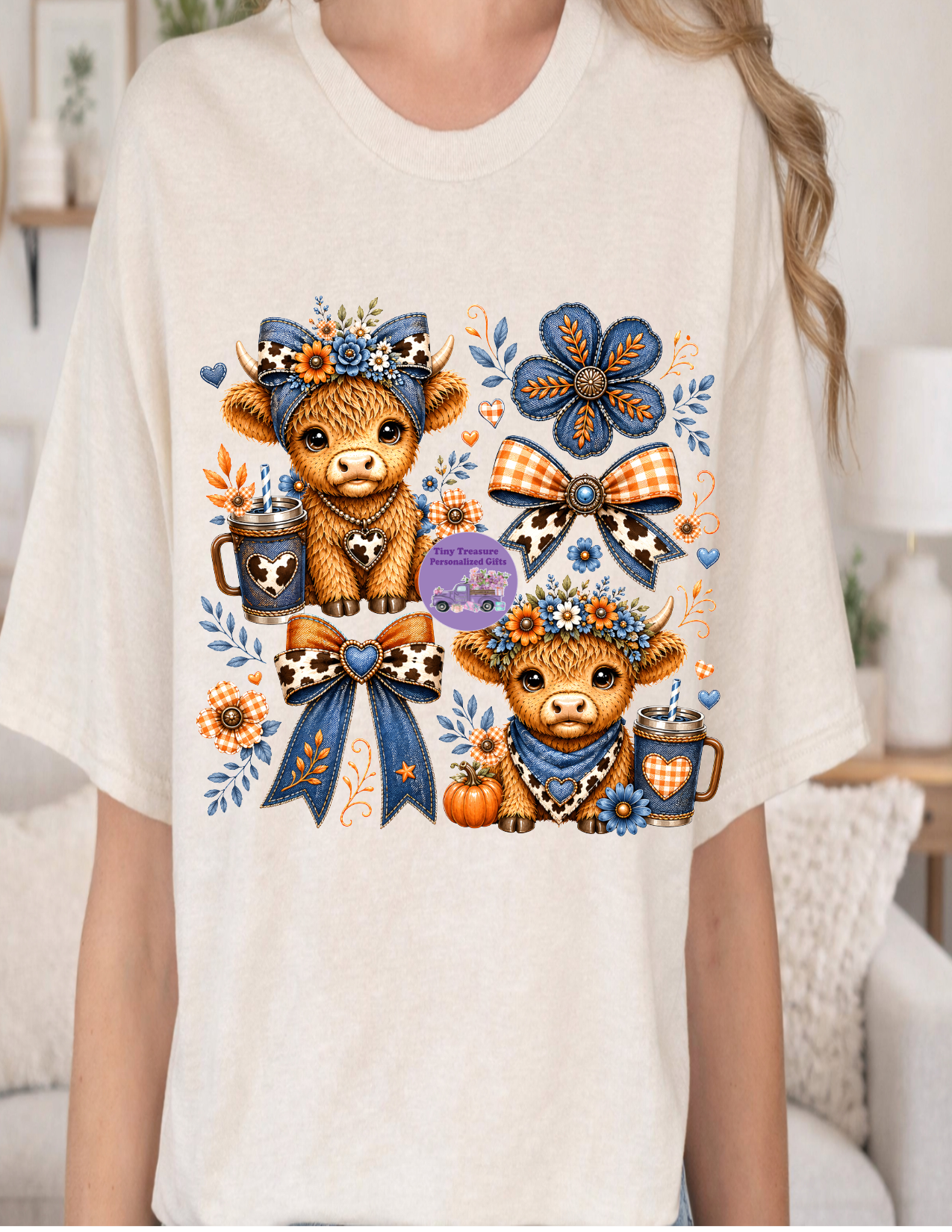 Stacked fall highland cows t-shirt