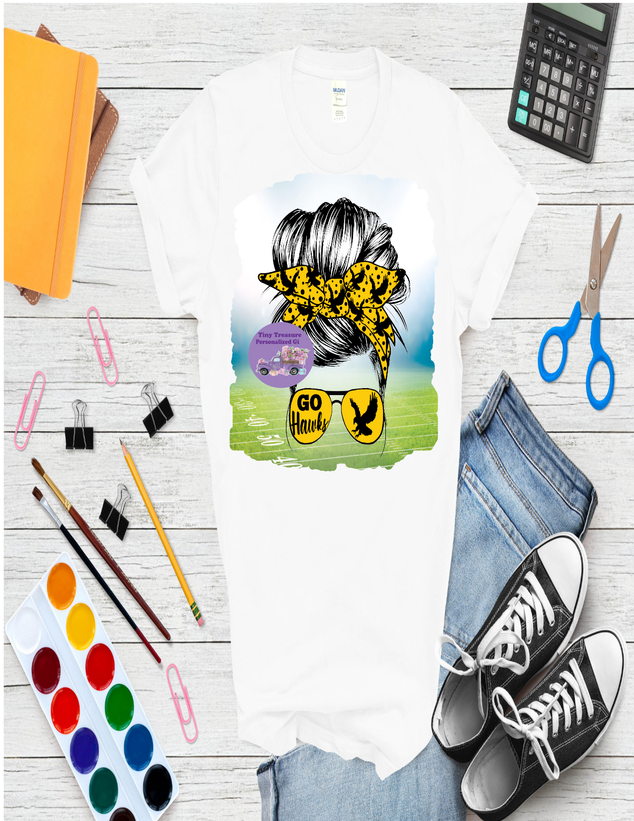 Gretna Hawks Messy bun Go Hawks stadium t-shirt