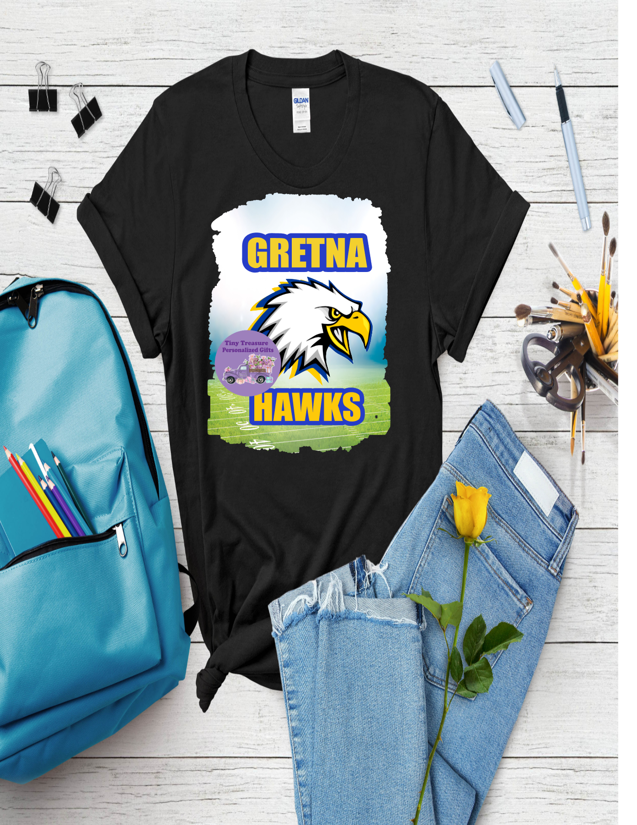 Gretna Hawks Hawk with stadium school t-shirt