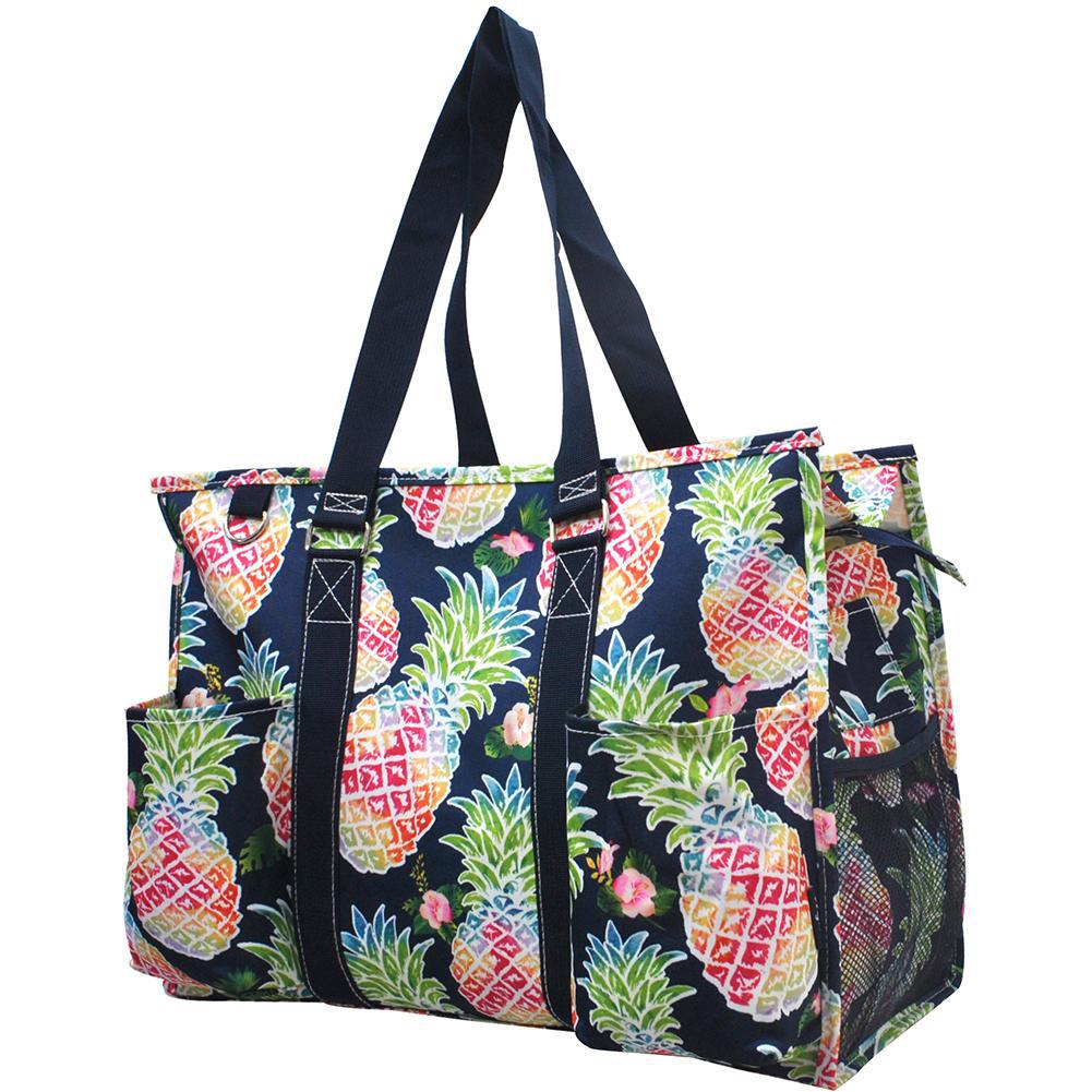 Navy Pineapple large organizer tote bag personalized with name or monogram