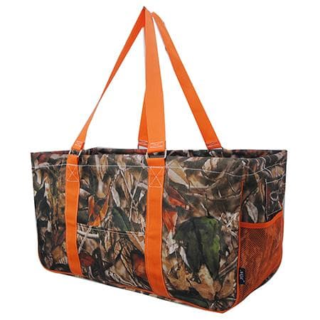 Orange camo Collapsible large utility tote bag basket personalized with name or monogram