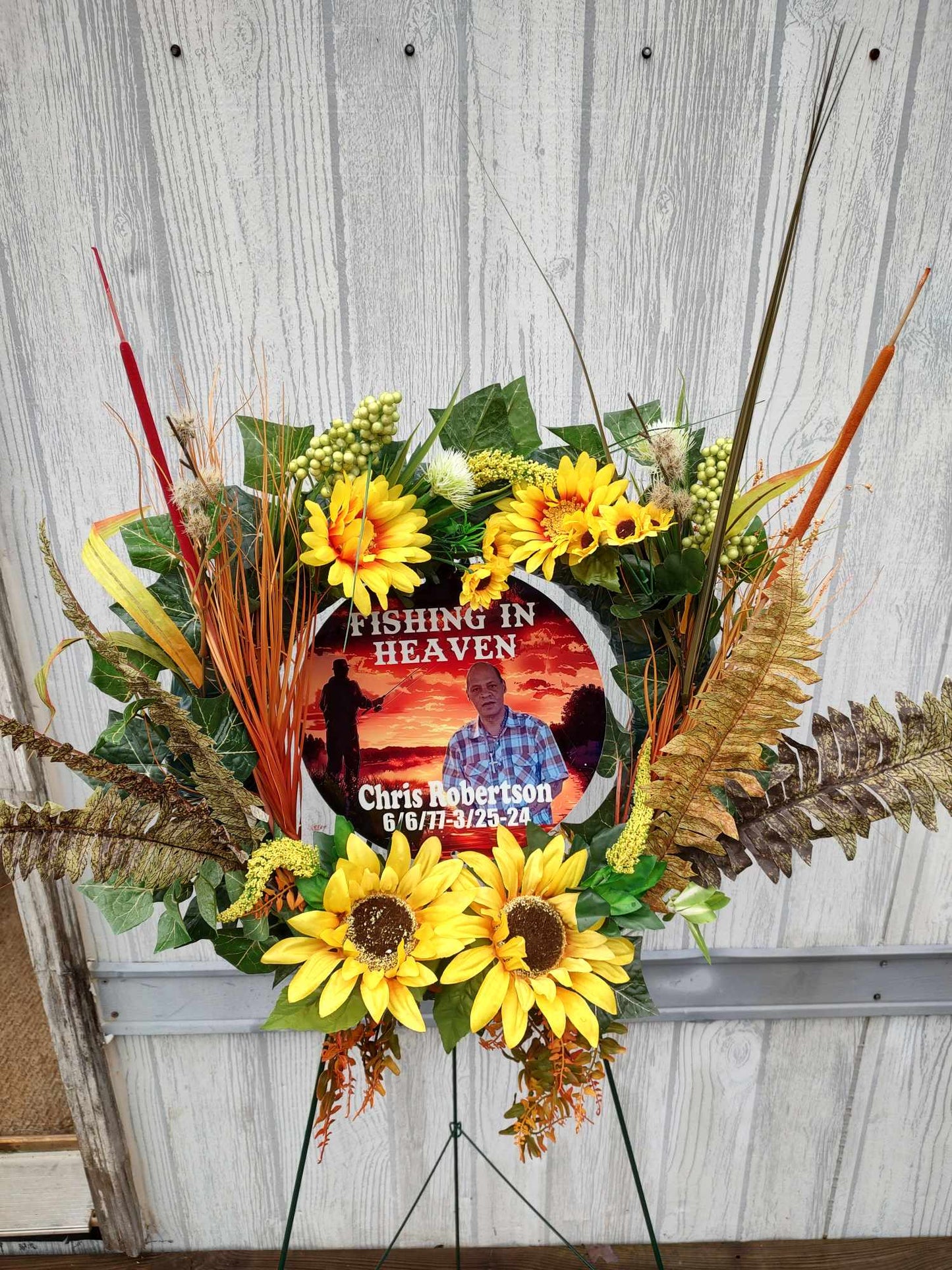 Fishing photo funeral sympathy arrangement