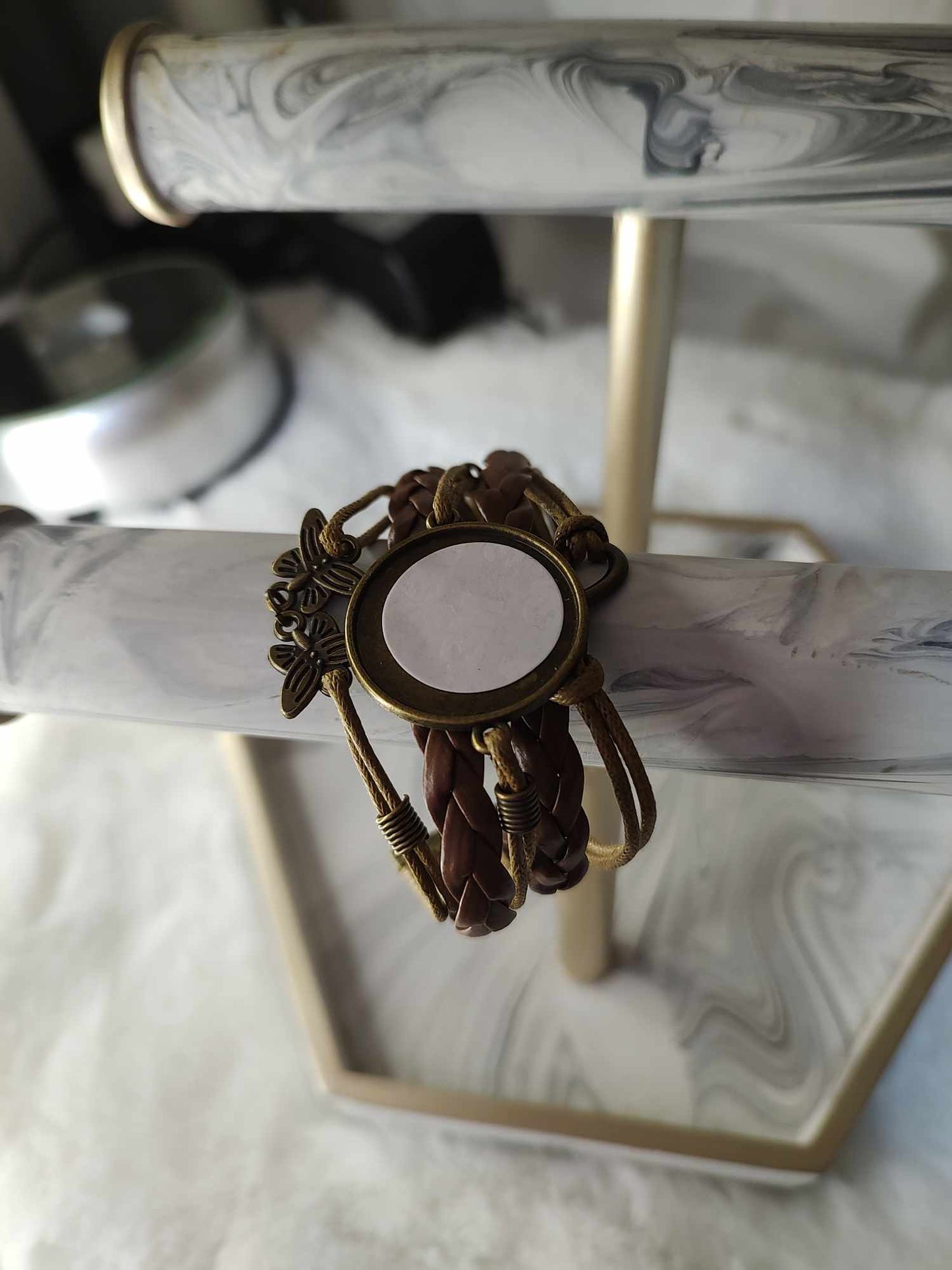 Butterfly leather infinity photo bracelet