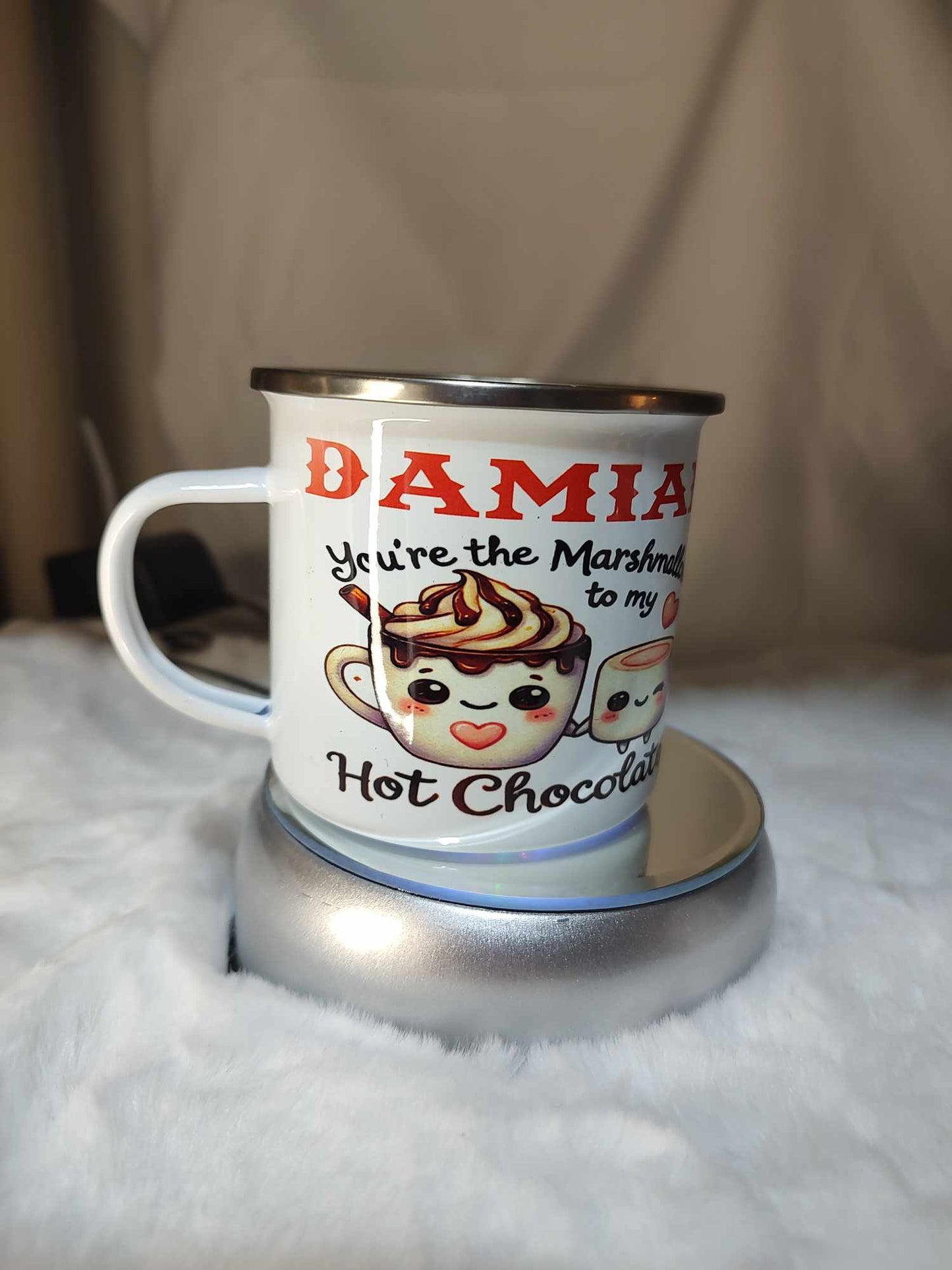 Enamel aluminum camp mug with your choice of photo or design