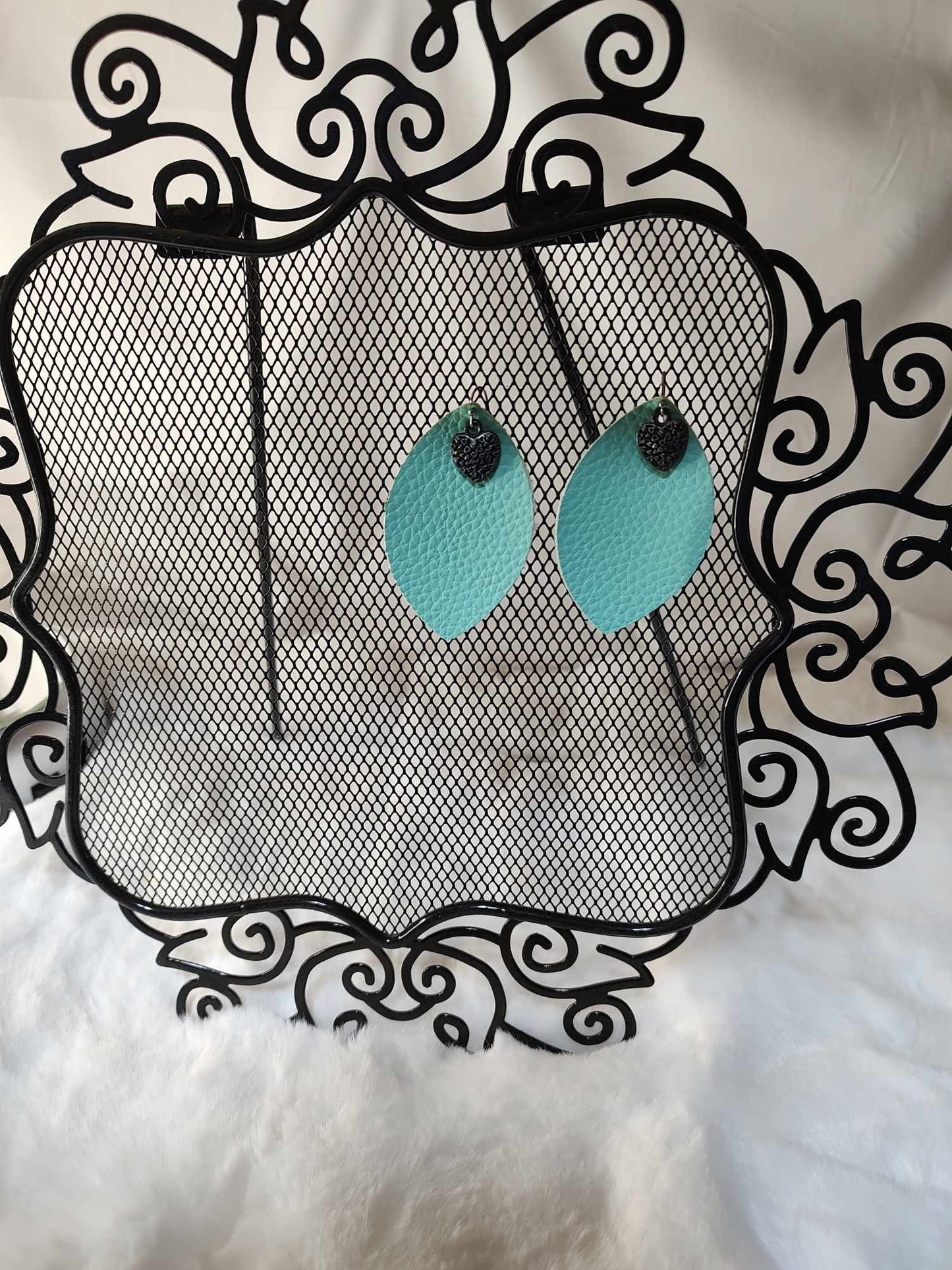 Teal heart leatherette earrings