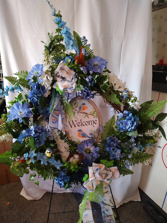 Grapevine blue bird wreath diamond