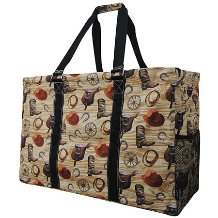 Cowboy western boots  Oversized utility basket tote bag