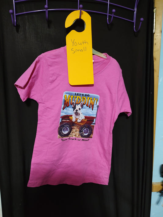 Pink Let's go muddin t-shirt Youth Small Clearance sale (Copy)