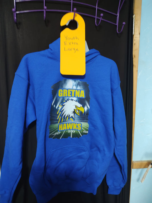 Gretna hawks youth extra large blue hoodie