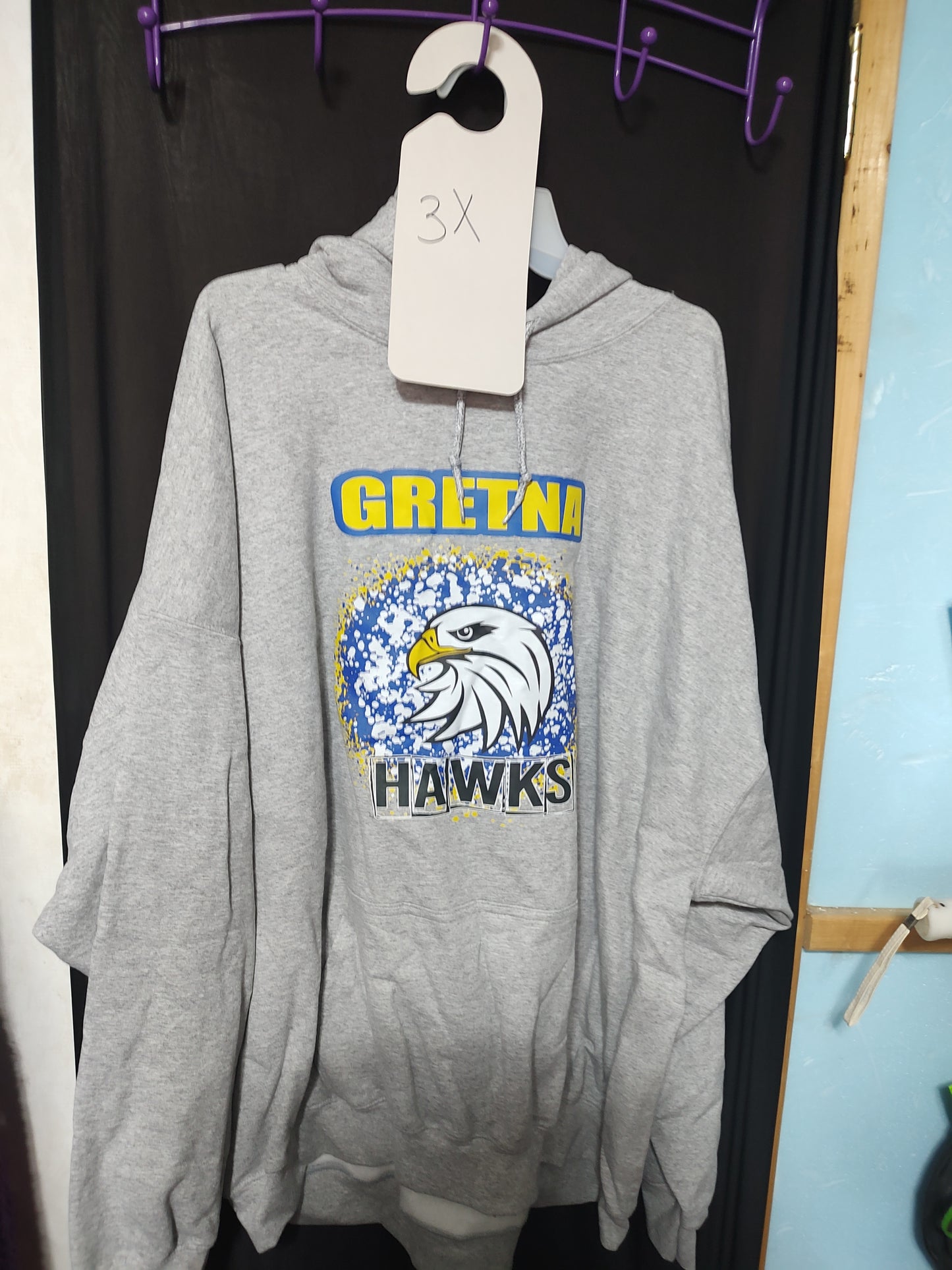 Gretna Hawks gray splatter hoodie Clearance 3x