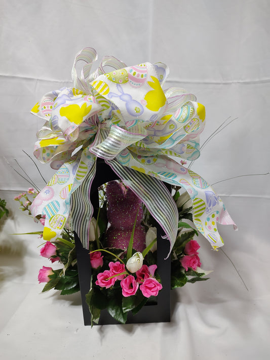 Spring bunny lantern floral centerpiece