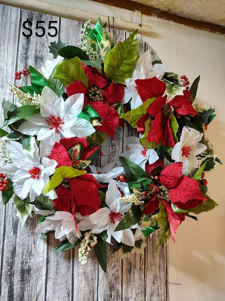 White and Red Poinsettia Wreath