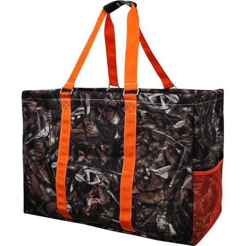 Orange Camo Oversized utility basket tote bag