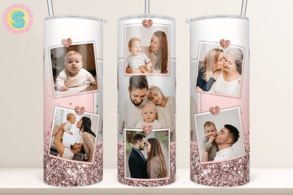 Rose gold glitter photo tumbler