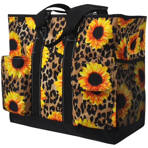 Leopard sunflower everyday organizer tote bag personalized with name or monogram