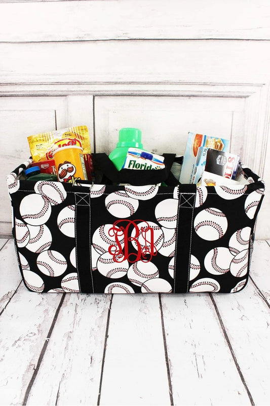 Baseball Collapsible large utility tote bag basket personalized with name or monogram