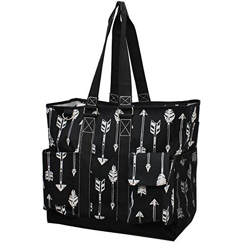 Black arrow everyday organizer tote bag personalized with name or monogram