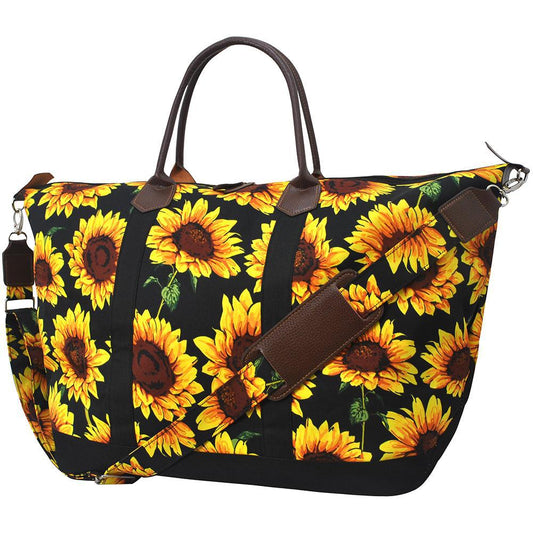 Black sunflower weekender tote bag personalized with name or monogram