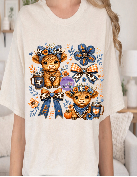 Stacked fall highland cows t-shirt