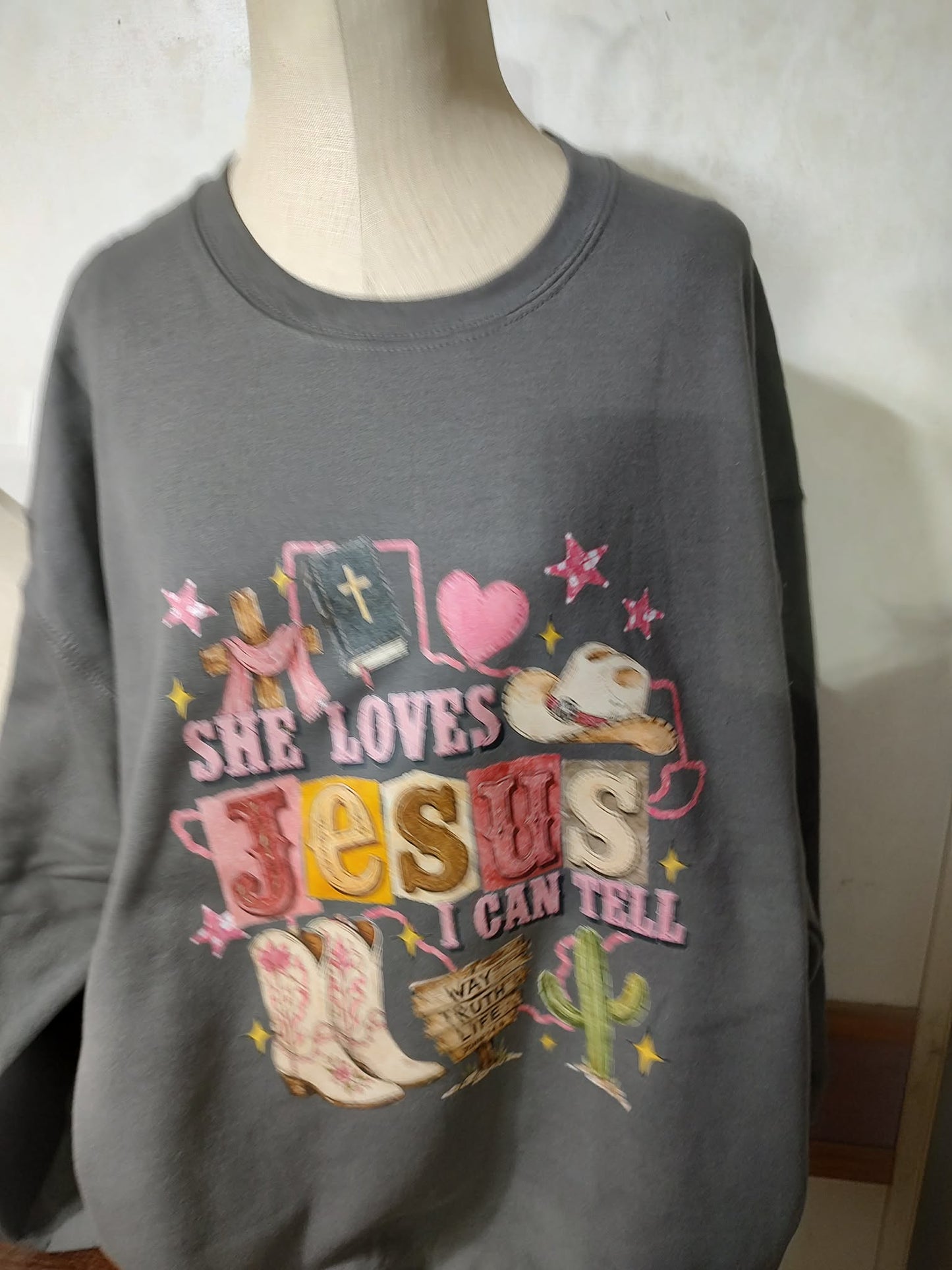 She Loves Jesus I can tell sweatshirt