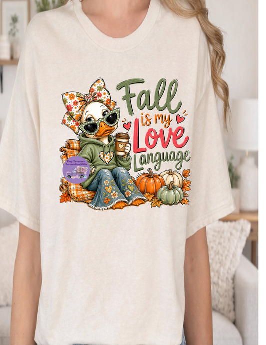 Fall is my love language duck t-shirt