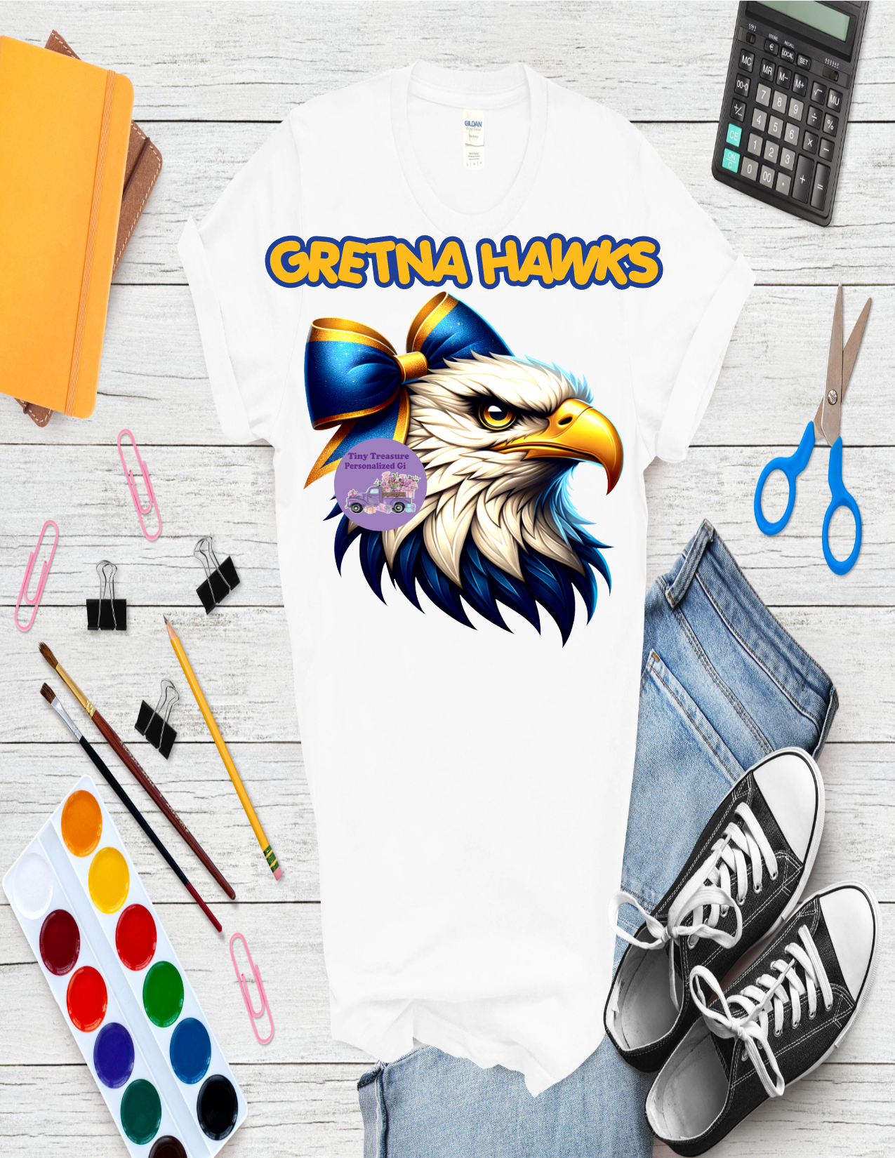 Gretna Hawks cheerleading hawk with bow t-shirt