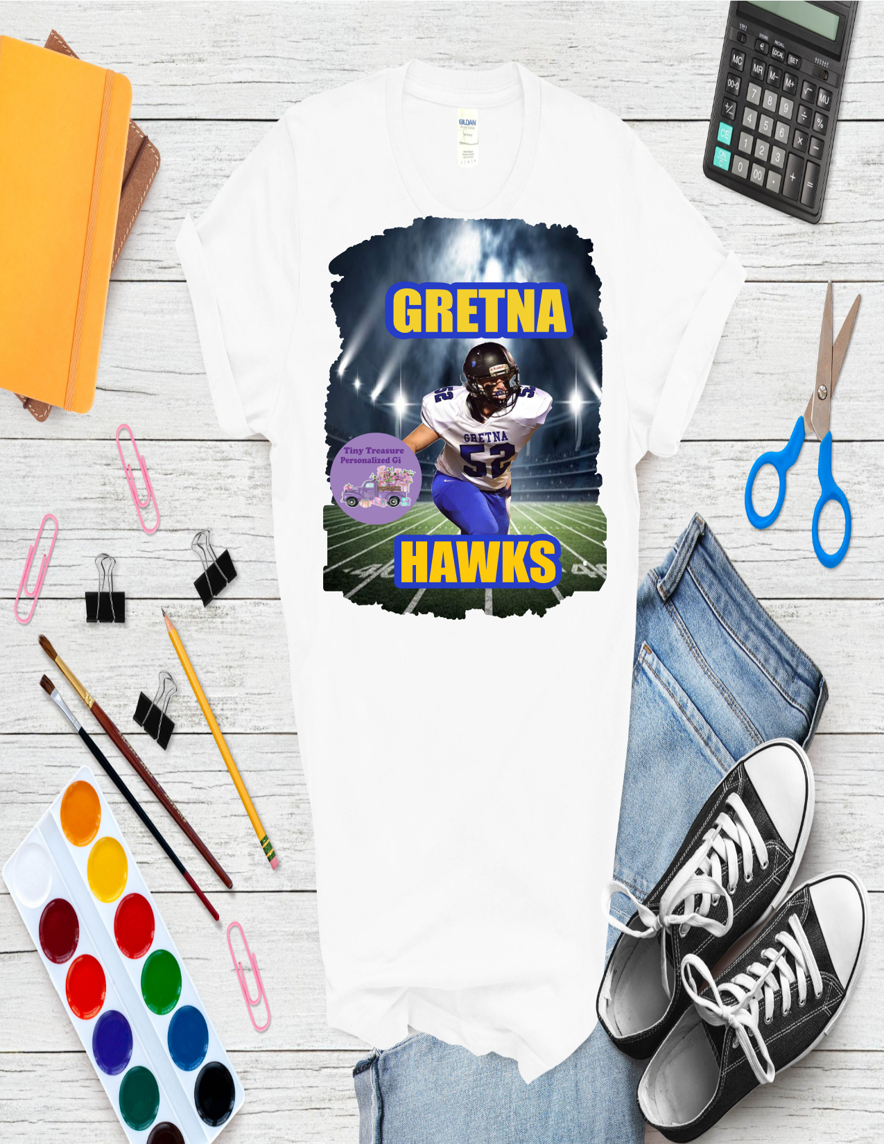 Gretna Hawk football stadium with photo t-shirt
