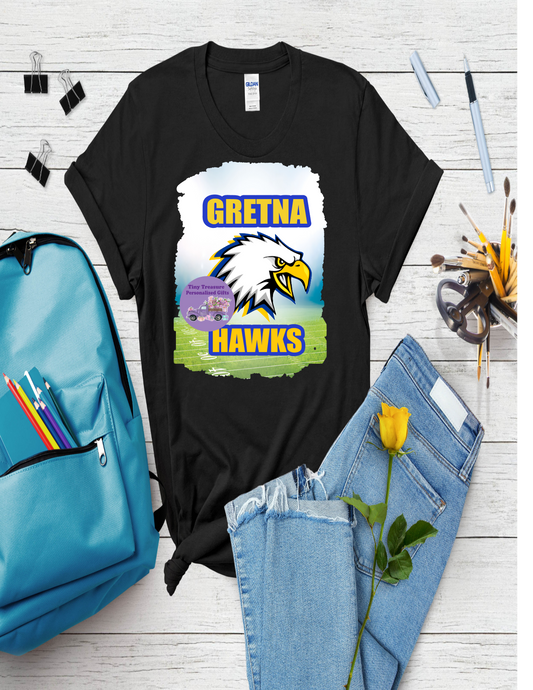 Gretna Hawks Hawk with stadium school  t-shirt