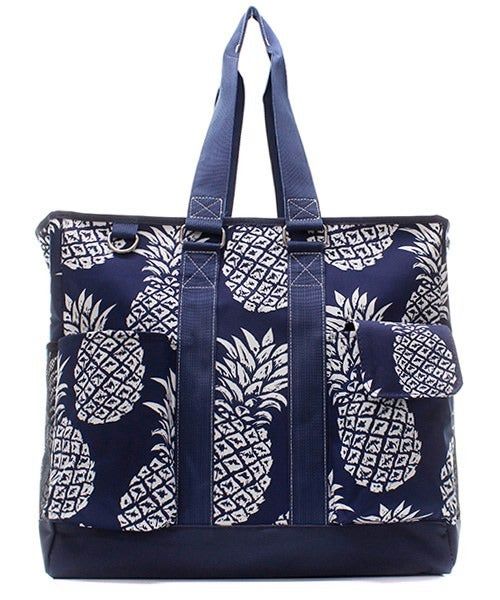 Navy pineapple everyday organizer tote bag personalized with name or monogram