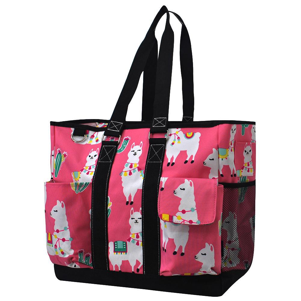 Pink llama everyday organizer tote bag personalized with name or monogram