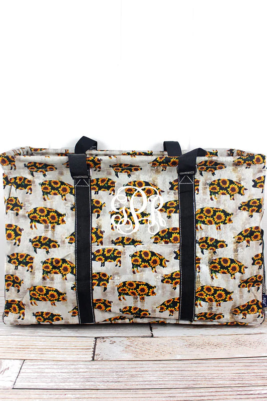 Sunflower pig Oversized utility basket tote bag