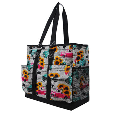 Vintage truck sunflower everyday organizer tote bag personalized with name or monogram