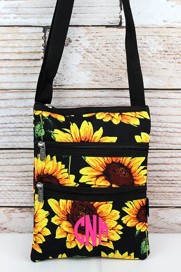 Black sunflower tote bag with any name or monogram